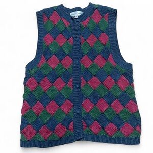 Vintage 90s Baxter & Wells Sweater Vest Women's Size M Retro Knitted Button Up